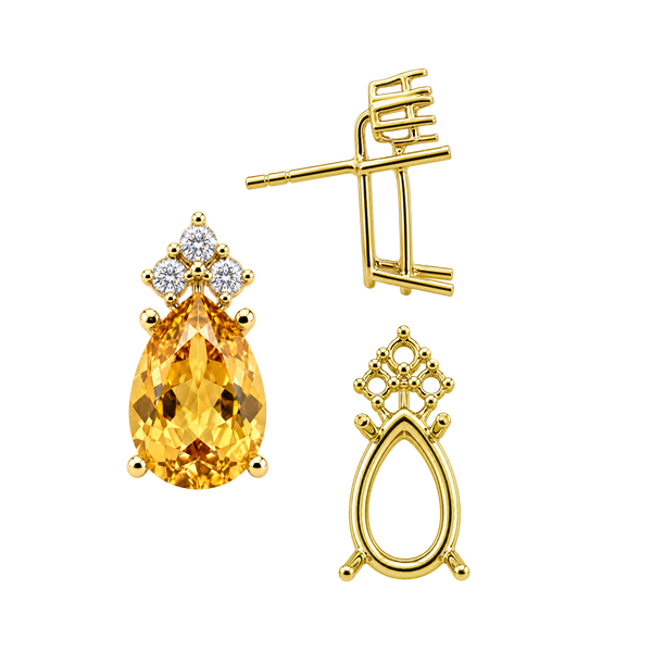 Pear Shape Four Prong Basket Earrings with 3 Accents with Push Post