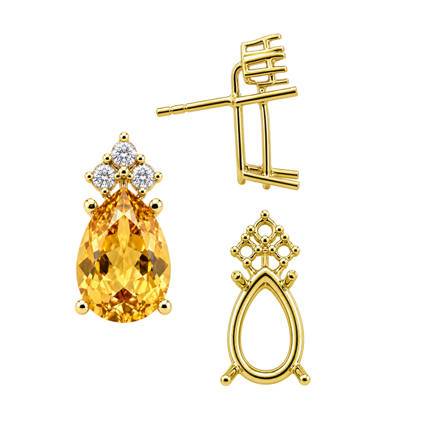 Pear Shape Four Prong Basket Earrings with 3 Accents with Push Post
