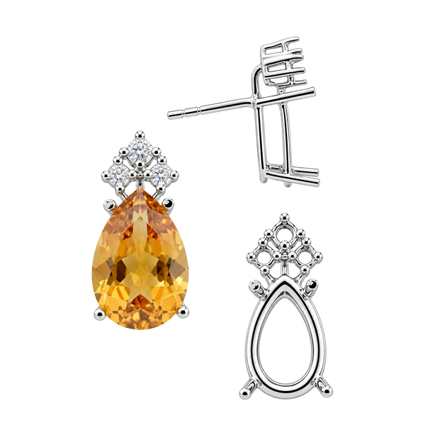 Pear Shape Four Prong Basket Earrings with 3 Accents with Push Post