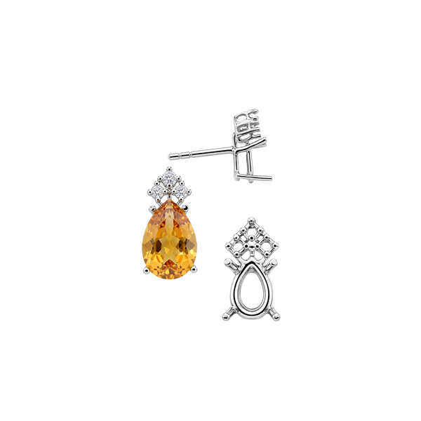 Pear Shape Four Prong Basket Earrings with 3 Accents with Push Post
