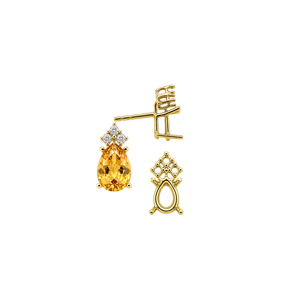 Pear Shape Four Prong Basket Earrings with 3 Accents with Push Post