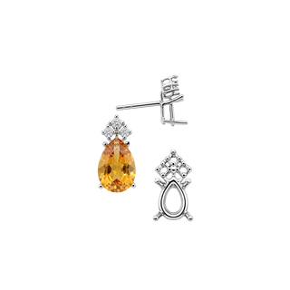 Pear Shape Four Prong Basket Earrings with 3 Accents with Push Post