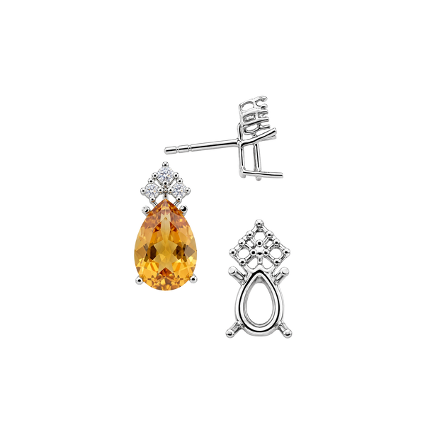 Pear Shape Four Prong Basket Earrings with 3 Accents with Push Post