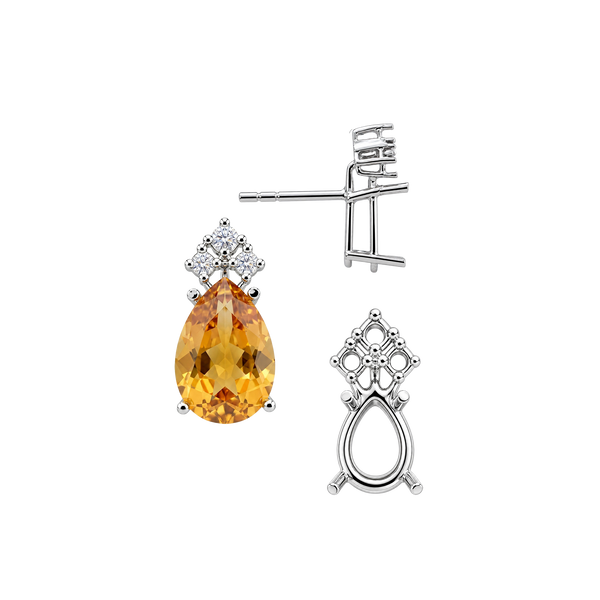 Pear Shape Four Prong Basket Earrings with 3 Accents with Push Post