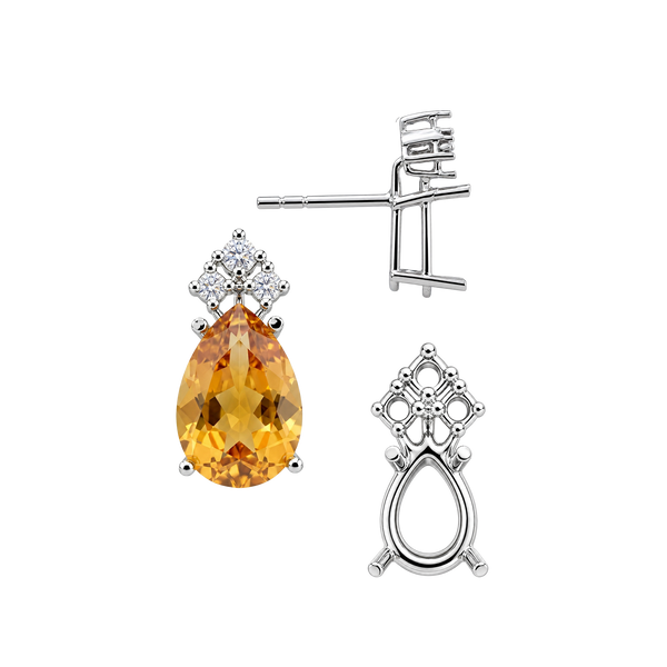 Pear Shape Four Prong Basket Earrings with 3 Accents with Push Post