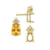 Pear Shape Four Prong Basket Earrings with 3 Accents with Push Post