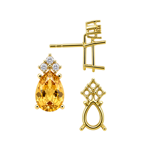 Pear Shape Four Prong Basket Earrings with 3 Accents with Push Post