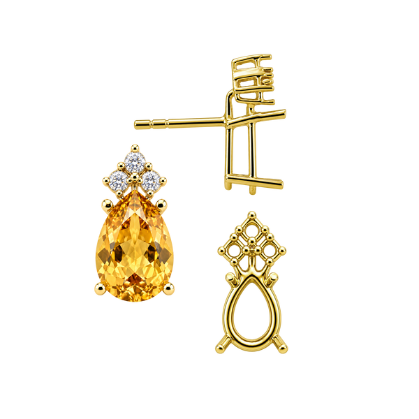 Pear Shape Four Prong Basket Earrings with 3 Accents with Push Post
