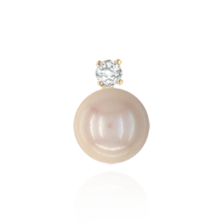 Pearl Cup Earrings with Peg and One Accent in 14K Gold