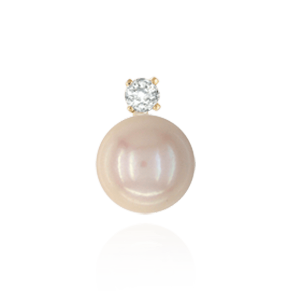 Pearl Cup Earrings with Peg and One Accent in 14K Gold