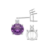 Round Four Prong Basket Earrings with One Accent with Push Post