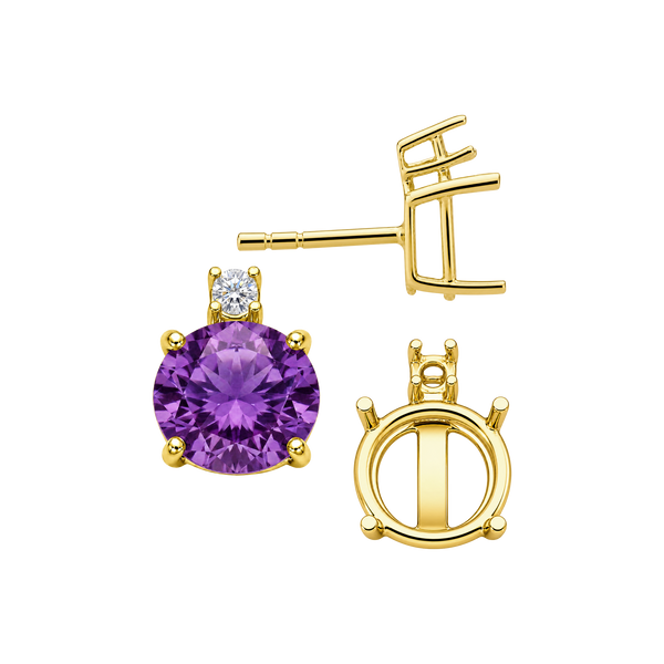 Round Four Prong Basket Earrings with One Accent with Push Post