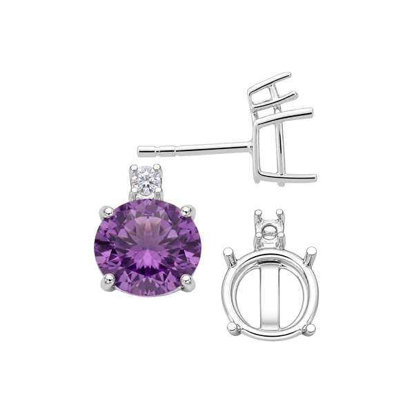 Round Four Prong Basket Earrings with One Accent with Push Post