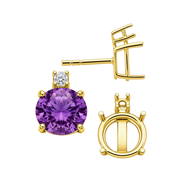 Round Four Prong Basket Earrings with One Accent with Push Post