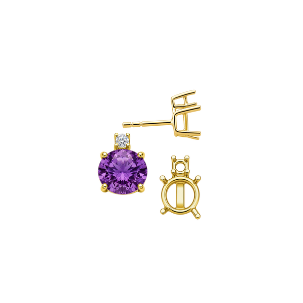 Round Four Prong Basket Earrings with One Accent with Push Post