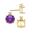 Round Four Prong Basket Earrings with One Accent with Push Post