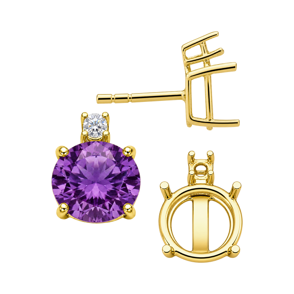 Round Four Prong Basket Earrings with One Accent with Push Post