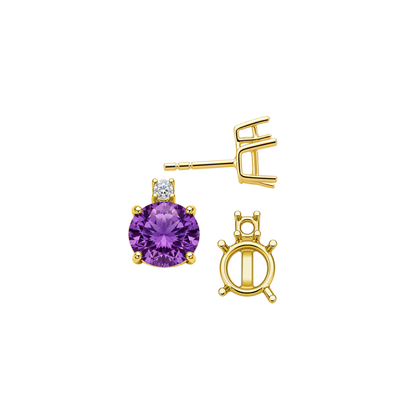 Round Four Prong Basket Earrings with One Accent with Push Post