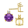 Round Four Prong Basket Earrings with One Accent with Push Post