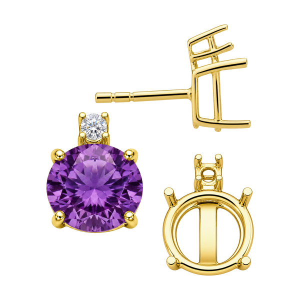Round Four Prong Basket Earrings with One Accent with Push Post