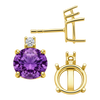 Round Four Prong Basket Earrings with One Accent with Push Post