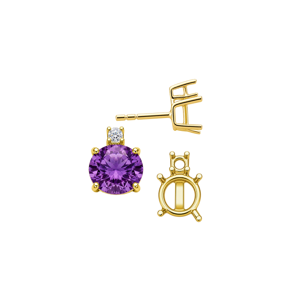 Round Four Prong Basket Earrings with One Accent with Push Post