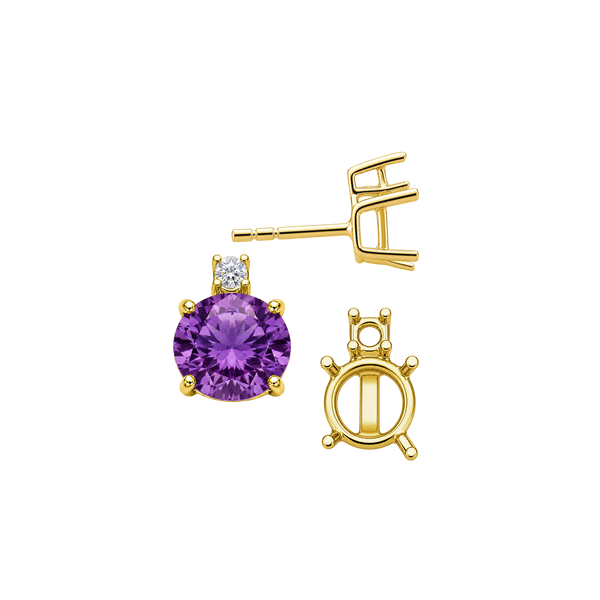 Round Four Prong Basket Earrings with One Accent with Push Post