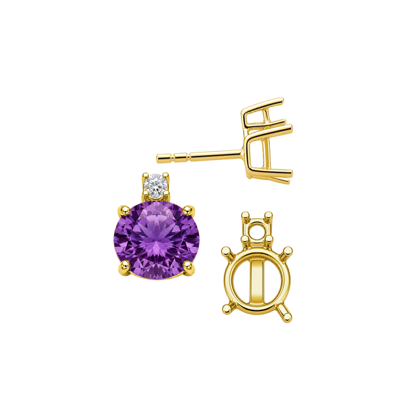Round Four Prong Basket Earrings with One Accent with Push Post