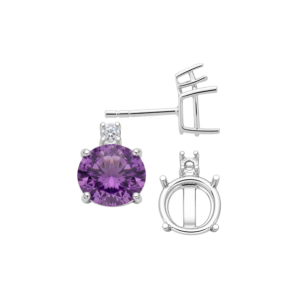 Round Four Prong Basket Earrings with One Accent with Push Post
