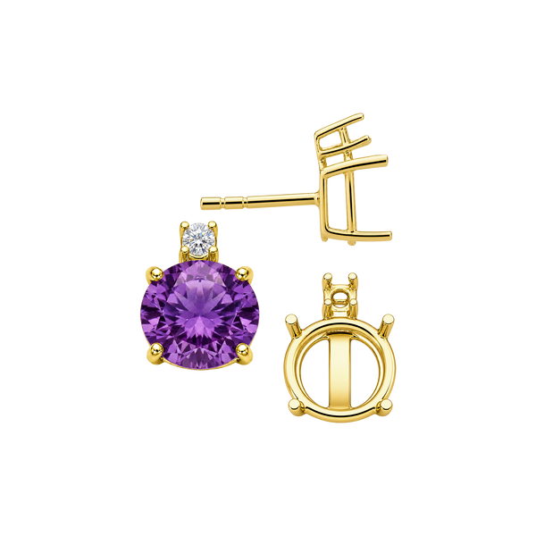 Round Four Prong Basket Earrings with One Accent with Push Post