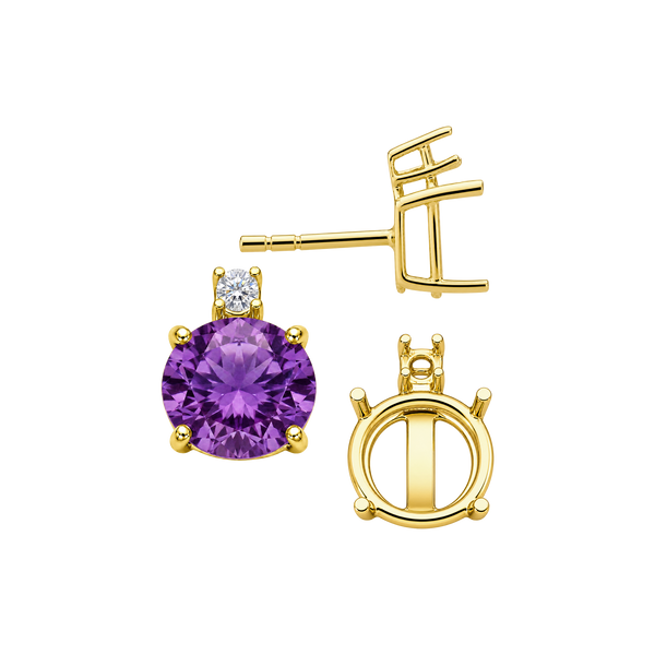 Round Four Prong Basket Earrings with One Accent with Push Post
