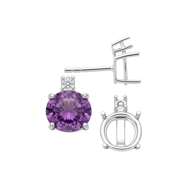 Round Four Prong Basket Earrings with One Accent with Push Post