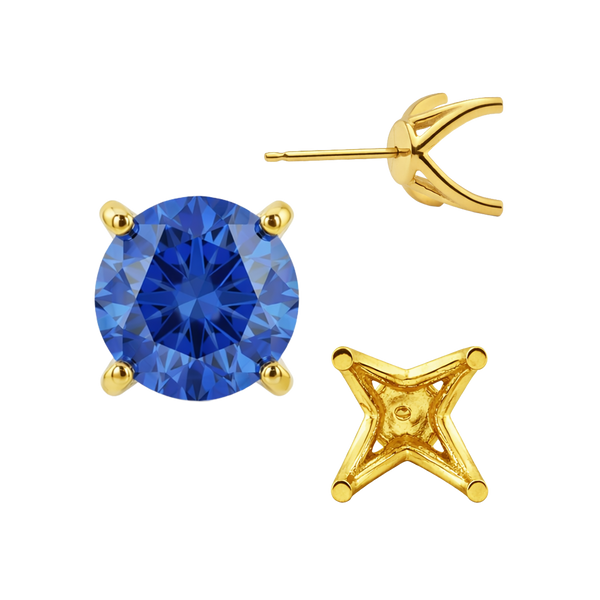 14K Gold, 18K Gold, Platinum, Sterling Silver Round Four Prong Fancy Earring with Push Post