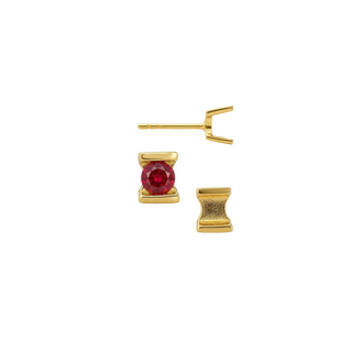 14K Gold Bar Set Bezel Earrings for Round Stone with Push Post