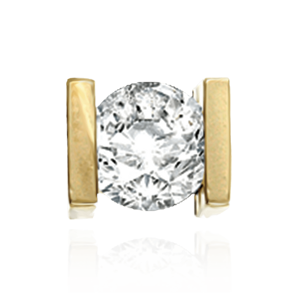 14K Gold Bar Set Bezel Earrings for Round Stone with Push Post