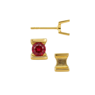 14K Gold Bar Set Bezel Earrings for Round Stone with Push Post