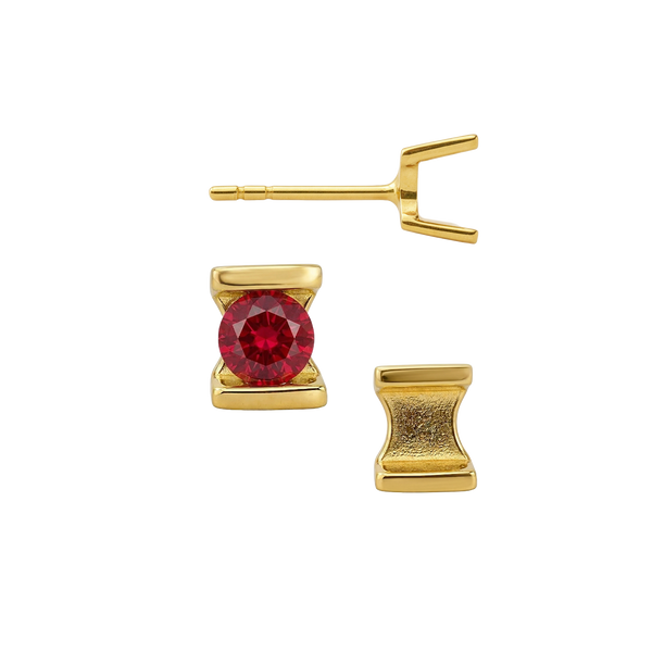 14K Gold Bar Set Bezel Earrings for Round Stone with Push Post