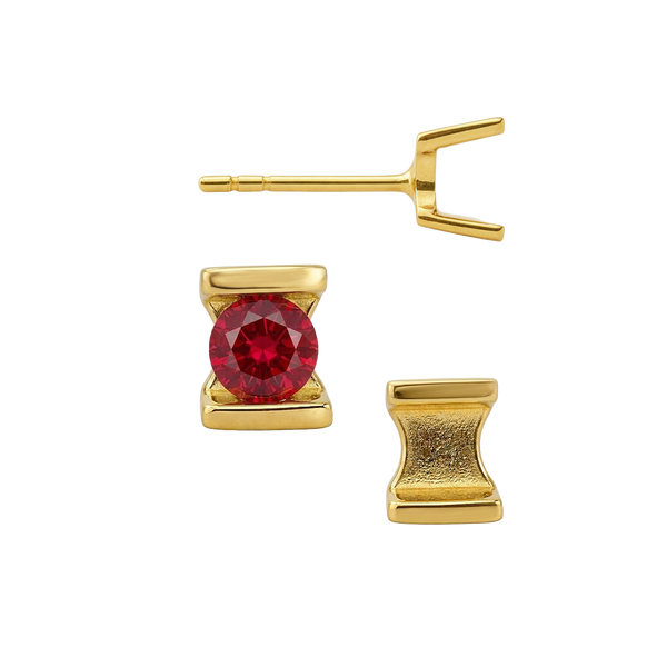 Bar Set Bezel Earrings for Round Stone with Push Post