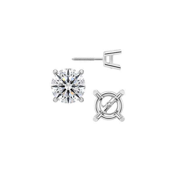 Round Four Prong Heavy Weight Basket Earrings with Screw Post