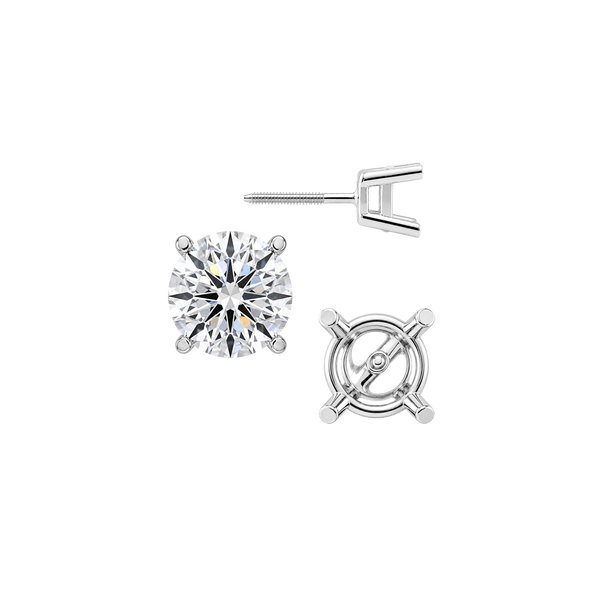 Round Four Prong Heavy Weight Basket Earrings with Screw Post