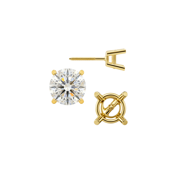 Round Four Prong Heavy Weight Basket Earrings with Screw Post