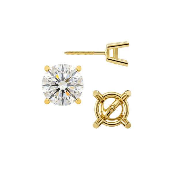 Round Four Prong Heavy Weight Basket Earrings with Screw Post