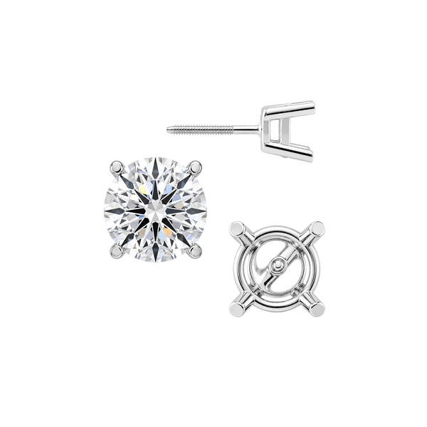 Round Four Prong Heavy Weight Basket Earrings with Screw Post