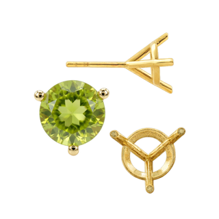 14K Gold, 18K Gold, Platinum, Sterling Silver Round Three Prong Martini Earrings with Push Post