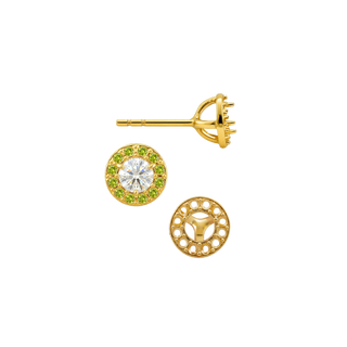 14K Gold Round Three Prong Halo Earrings with Push Post