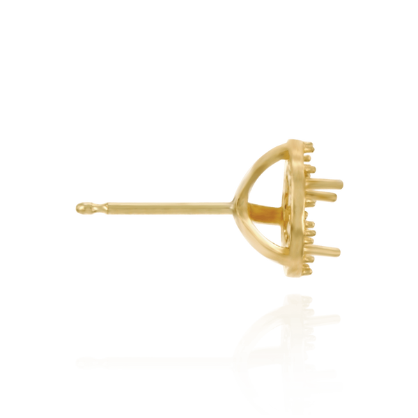 14K Gold Round Three Prong Halo Earrings with Push Post