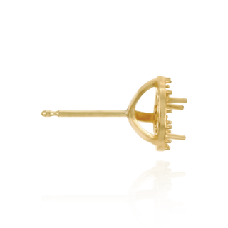 14K Gold Round Three Prong Halo Earrings with Push Post