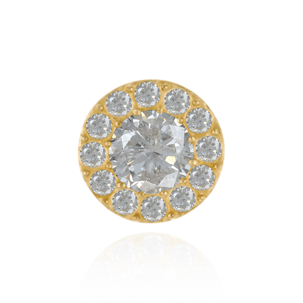 14K Gold Round Three Prong Halo Earrings with Push Post