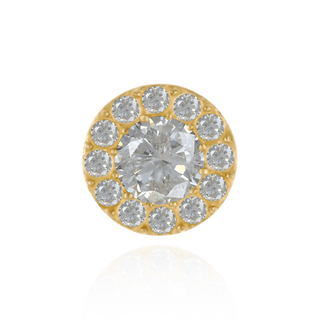 14K Gold Round Three Prong Halo Earrings with Push Post