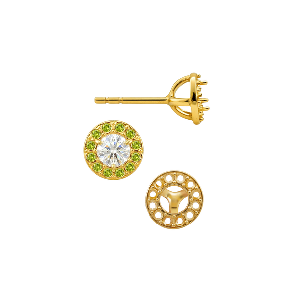 Round Three Prong Halo Earrings with Push Post